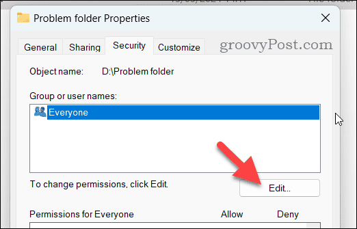 Edit permissions in File Explorer for a folder