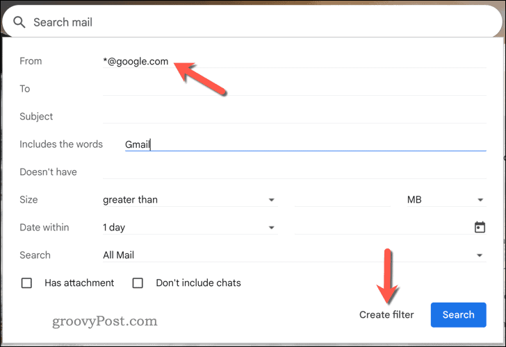 Creating a search filter in Gmail