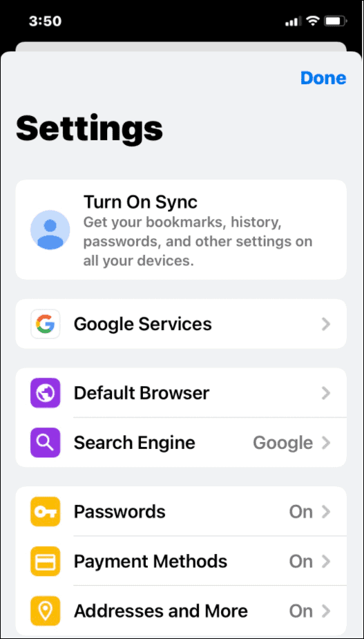 change the web browser search engine on iPhone