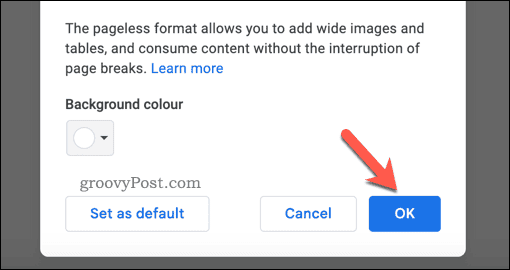 Confirm pageless view changes in Google Docs