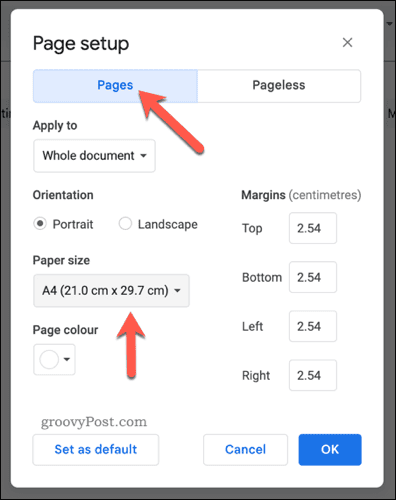 Set page view in Google Docs