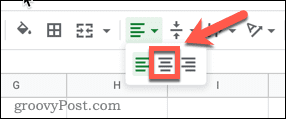 Choosing to center align a cell in Google Sheets