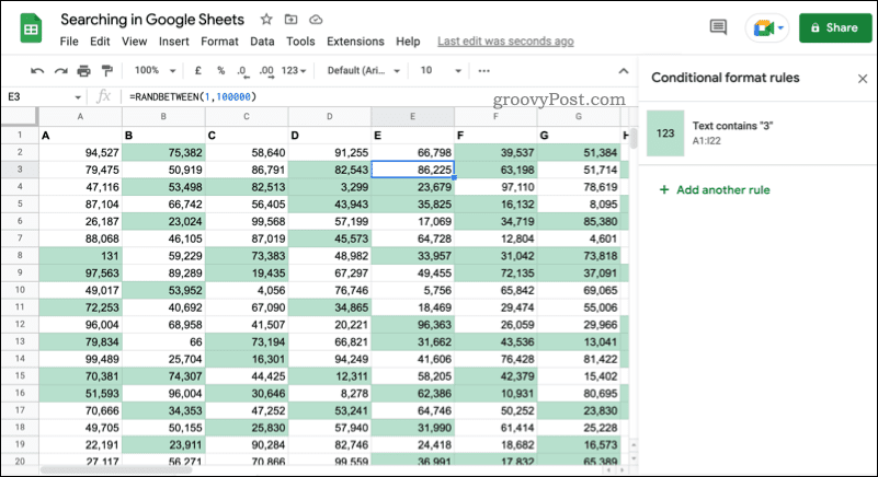 An example of conditional formatting in Google Sheets