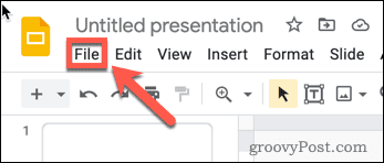 Opening the File menu in Google Slides