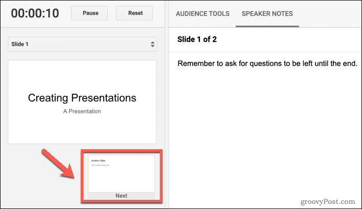 Changing slides in Google Slides