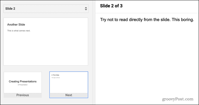 Moving to the next slide in Google Slides