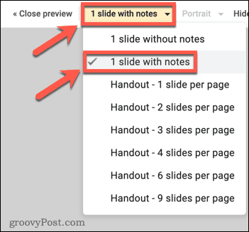 Changing print options in Google Slides