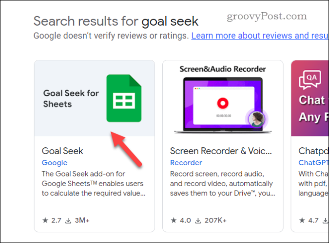 Installing the Goal Seek add-on for Google Sheets