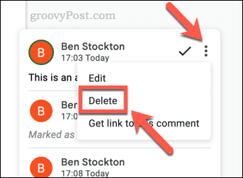 Deleting a comment in Google Slides