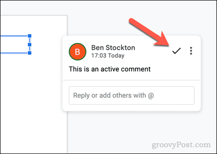 Resolving a comment in Google Slides