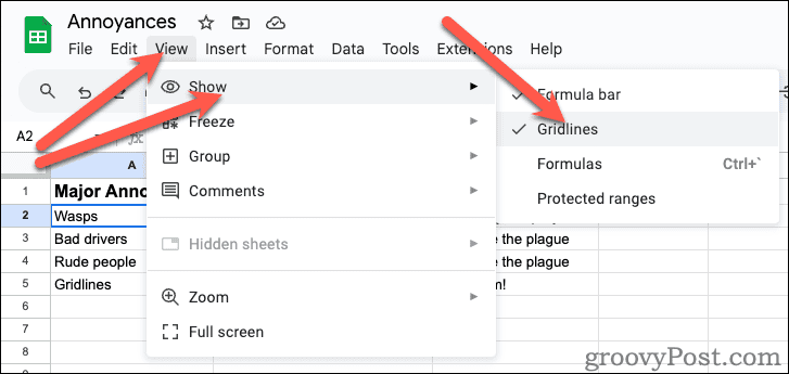 Hide Gridlines in Google Sheets