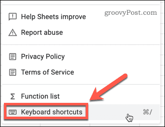 enable shortcuts google sheets