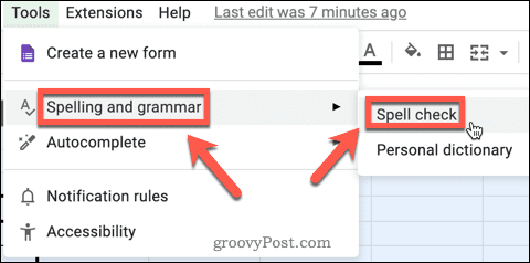 spell check tool google sheets