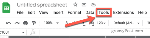 tools menu in google sheets