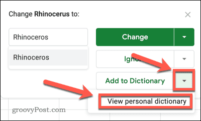 view personal dictionary