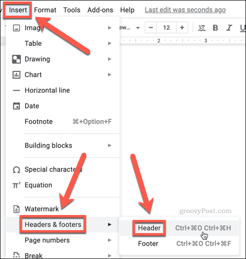 header and footer google docs