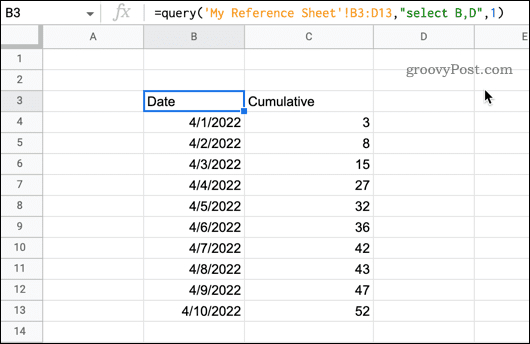 queried data results from same doc