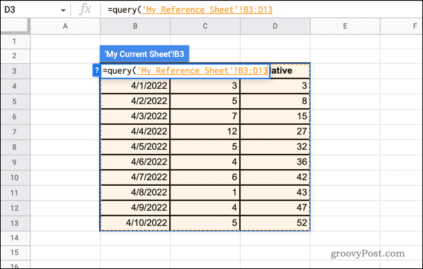 data range google sheets