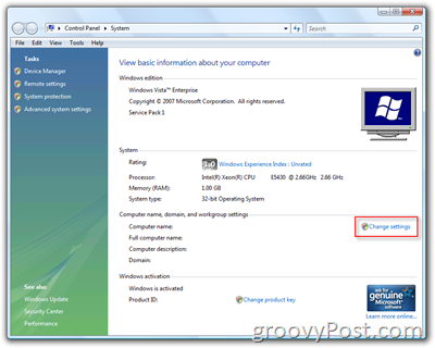 Change Settings under Computer System Properties
