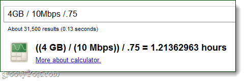 calculate download time via google