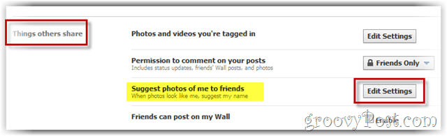 facebook - edit settings for facial tagging