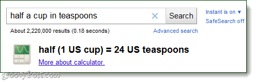 Google calculator converts teaspoons