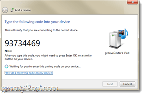 a bluetooth pairing code in windows 7