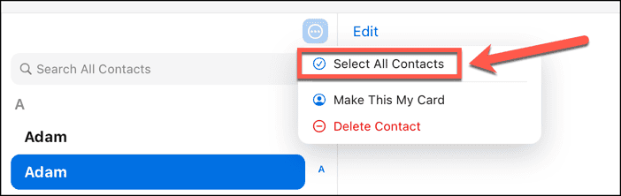 icloud select all contacts