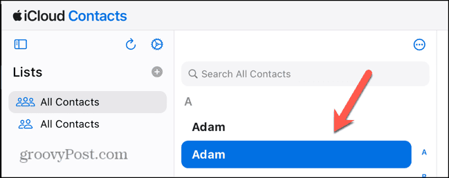 icloud select contact