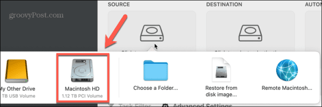 carbon copy cloner select mac hd