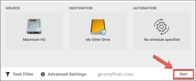 carbon copy cloner start cloning