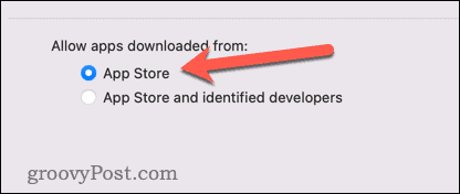 Allow apps from Mac app store only