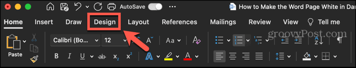 word for mac design menu