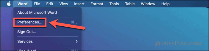 word for mac word preferences