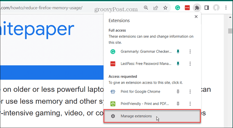 Manage extensions in Chrome