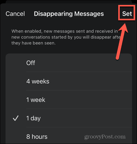 signal message expiration set