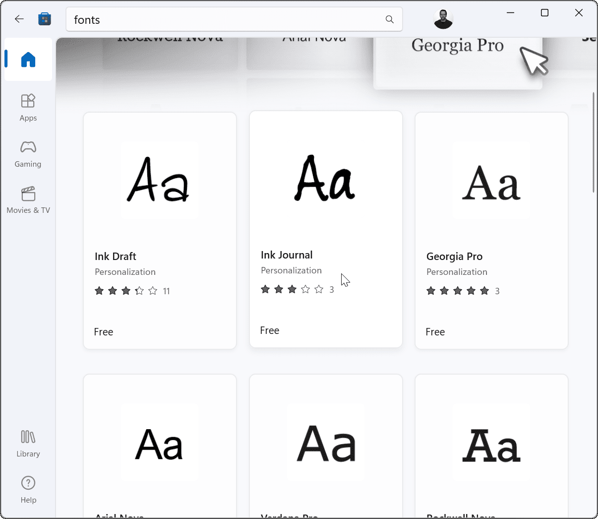 fonts from Microsoft Store 