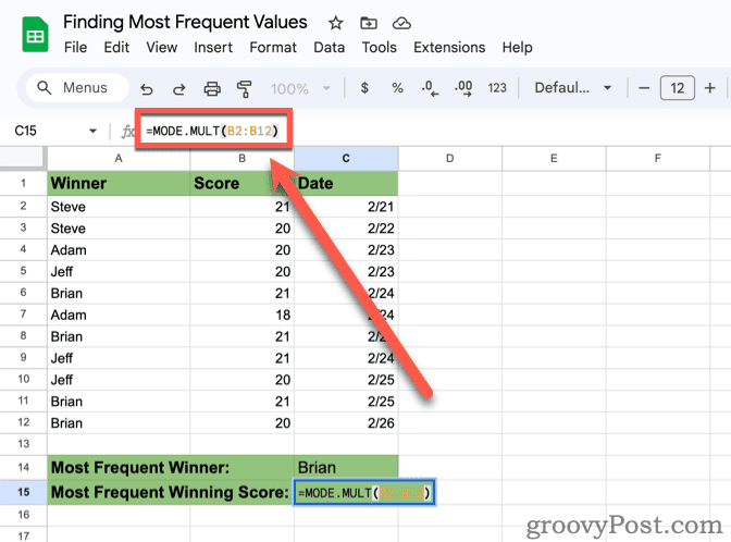 MODE.MULT Formula Entry