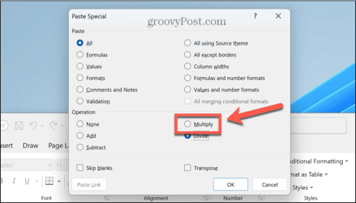 excel paste special multiply