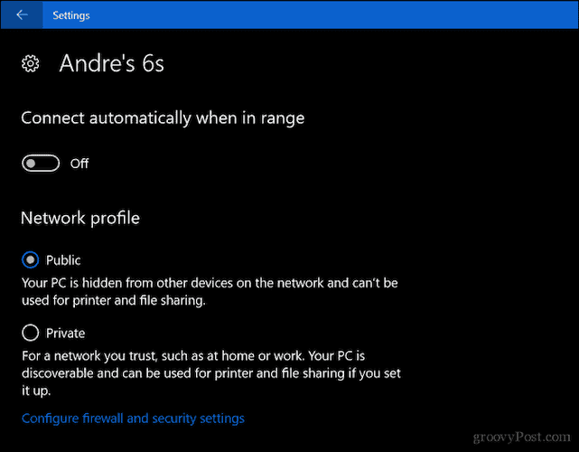 Choose Public or Private network profile