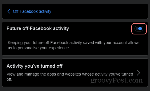 Off-Facebook activity manage future activity off