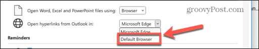 outlook select default browser