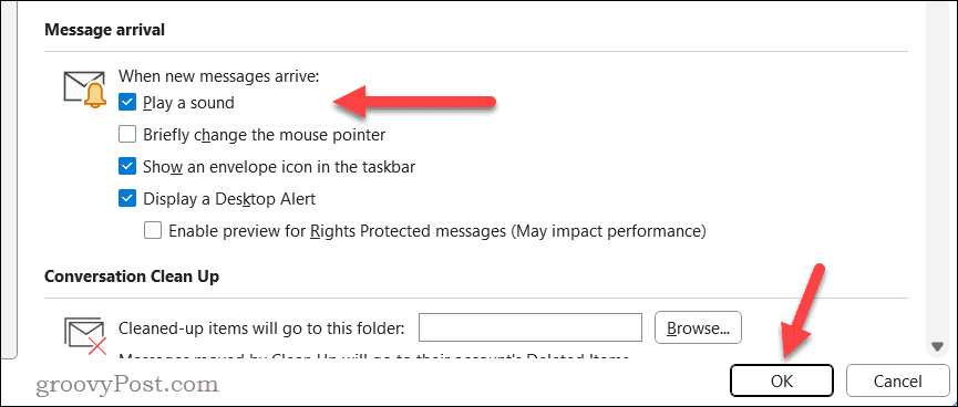 Set notification alerts for new Outlook messages