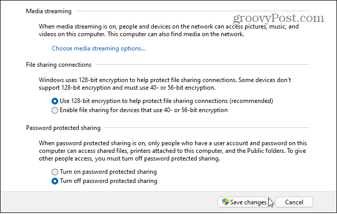 password protected sharing