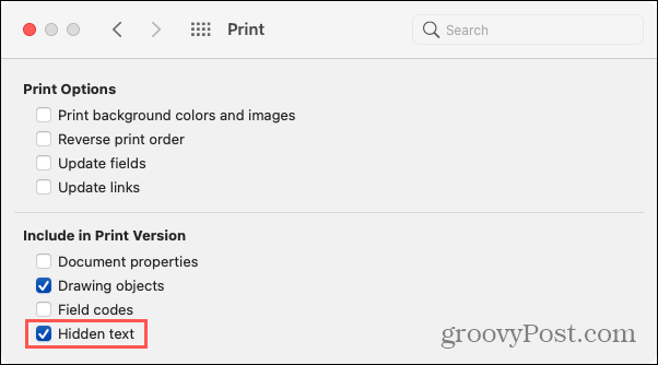 Print Hidden Text in Word on Mac