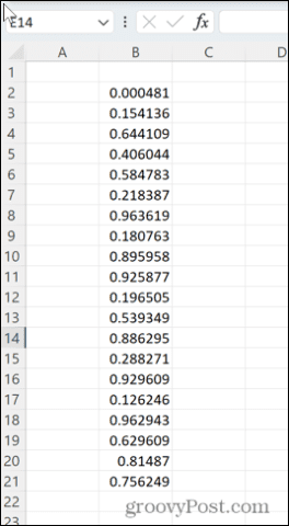 excel 20 random decimals