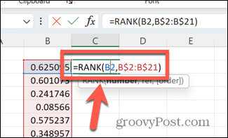 excel rank formula