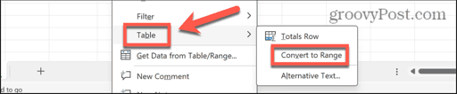 excel table convert to range