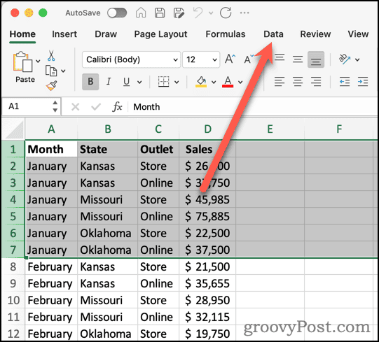 Selecting Data Ribbon