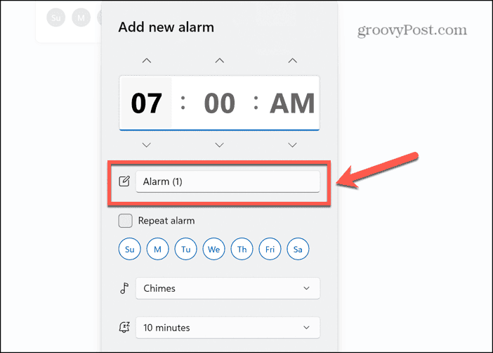 windows 11 alarm name